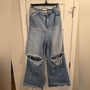 Trendy Distressed Wide Leg Jeans
